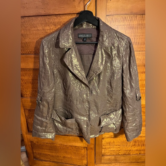 Bronze Metallic Linen Blazer | 12 Petite - Picture 3 of 16